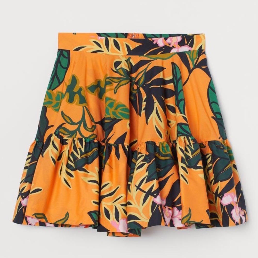 H&M‎ Flared Orange Leaf Print Floral Mini Skirt